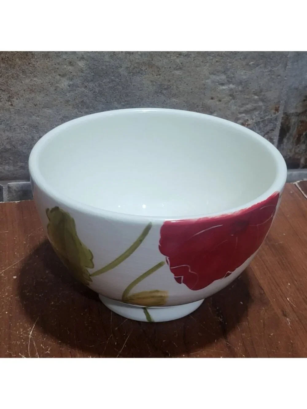 White Ceramic Sur La Table Dish Bowl Red Poppy Design